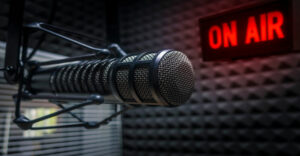podcast studio microphone on the air