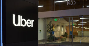 The entrance sign at Uber Technologies, Inc. Headquarters in San Francisco.